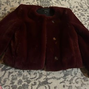 COPY - J.Crew cropped burgundy red fur coat